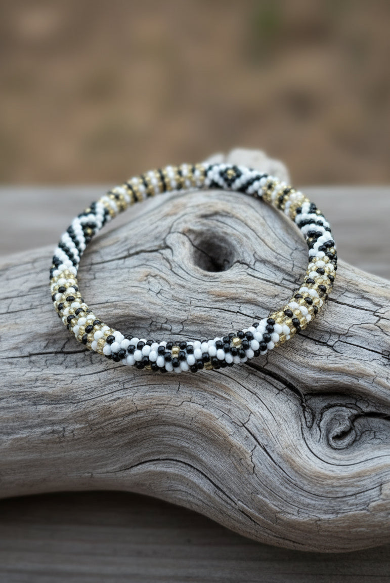 beaded bracelet on a wooden background