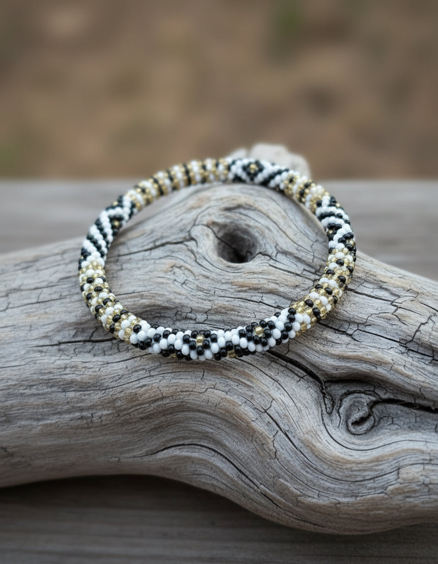 beaded bracelet on a wooden background